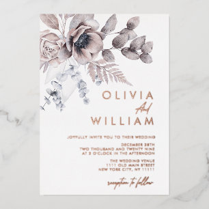 Invitación Con Relieve Metalizado Boda de vacaciones de Navidades de invierno con fl