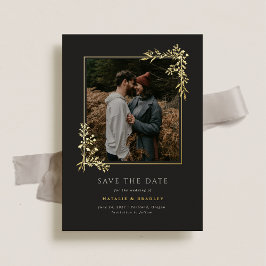 Invitación Con Relieve Metalizado Boda de vegetación en el Relieve metalizado dorado