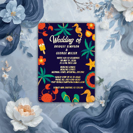 Invitación Con Relieve Metalizado boda de verano costero de playa azul marino