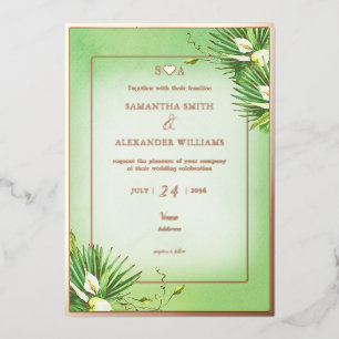 Invitación Con Relieve Metalizado Boda de verano en jardín botánico con lirios de ca