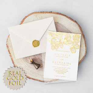 Invitación Con Relieve Metalizado Boda de verano floral minimalista elegante oro rea