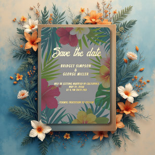 Invitación Con Relieve Metalizado boda de verano haiquino de hibiscus colorido tropi