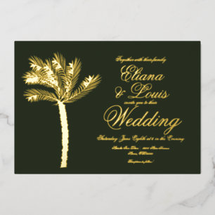 Invitación Con Relieve Metalizado Boda de verano verde de oro de árbol de palmas pre