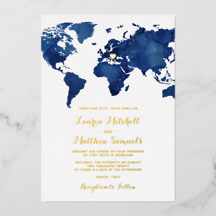 Invitación Con Relieve Metalizado Boda de viajes de destino