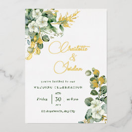 Invitación Con Relieve Metalizado Boda de vidrio del Mar Verde del oro Eucalyptus Wr