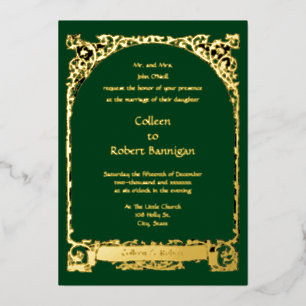 Invitación Con Relieve Metalizado Boda de viñeta Art Nouveau vintage y pancarta