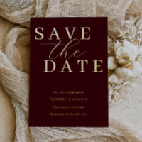 Boda Deep Burgundy & Gold Foil Save The Date