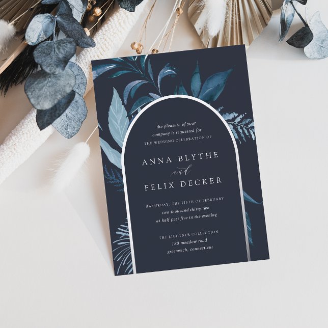 Invitación Con Relieve Metalizado Boda del Arco Botánico Azul de Azure (Subido por el creador)