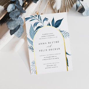 Invitación Con Relieve Metalizado Boda del Arco Botánico Azul de Azure Wild