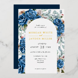 Invitación Con Relieve Metalizado Boda del arco floral rosa de la Marina azul Rubor