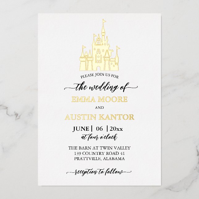 Invitación Con Relieve Metalizado Boda del Castillo de Princess (Anverso)