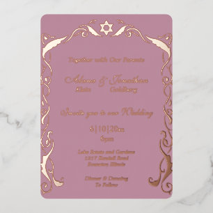 Invitación Con Relieve Metalizado Boda del cuadro de judía Swirl