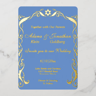 Invitación Con Relieve Metalizado Boda del cuadro de judía Swirl