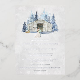 Invitación Con Relieve Metalizado Boda del Evergreen Barn Rustic Winter