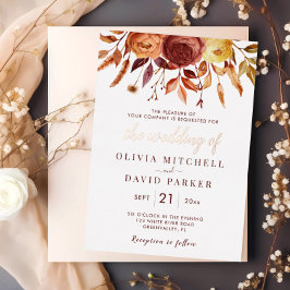 Invitación Con Relieve Metalizado Boda del follaje floral floral floral de Boho Fall