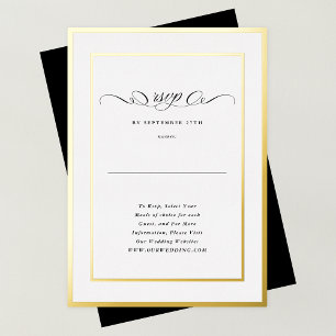 Invitación Con Relieve Metalizado Boda del marco dorado de caligrafía formal RSVP