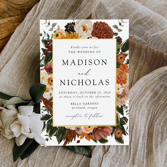 Invitación Con Relieve Metalizado Boda del marco floral de Boho Autumn (Subido por el creador)