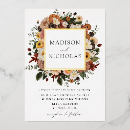 Invitación Con Relieve Metalizado Boda del marco floral de Boho Autumn