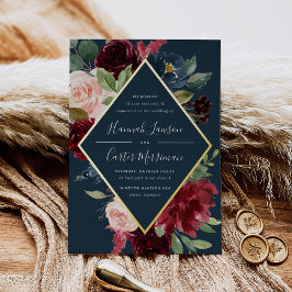 Invitación Con Relieve Metalizado Boda del marco floral de la floración de la florac