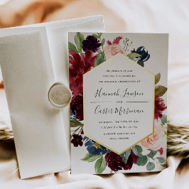 Invitación Con Relieve Metalizado Boda del marco floral geométrico de la floración r
