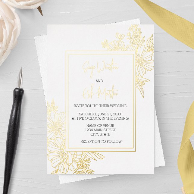 Invitación Con Relieve Metalizado Boda del marco floral silvestre (Subido por el creador)