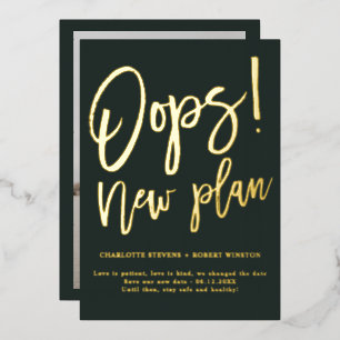 Invitación Con Relieve Metalizado Boda del nuevo plan verde oro cambiar la fecha