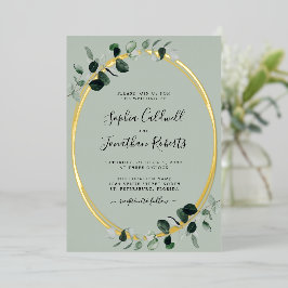 Invitación Con Relieve Metalizado Boda del Óvalo de Oval de Oro de Eucalipto Todo en
