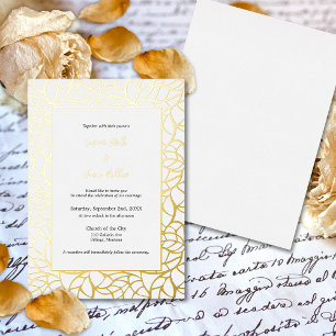 Invitación Con Relieve Metalizado Boda del patrón de hojas glamorosas de blanco y or