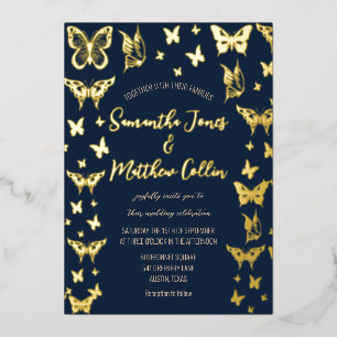 Invitación Con Relieve Metalizado Boda del Relieve metalizado dorado azul de la Mari