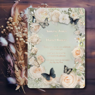 Invitación Con Relieve Metalizado Boda del sabio de mariposa botánica vintage