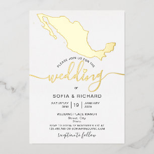 Invitación Con Relieve Metalizado Boda Destino Relieve metalizado dorado México Cora