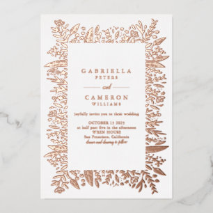 Invitación Con Relieve Metalizado Boda Dibujo De Arte De Línea Floral De Oro Rosa Ch