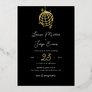 Invitación Con Relieve Metalizado Boda digital o estampado de bola disco minimalista