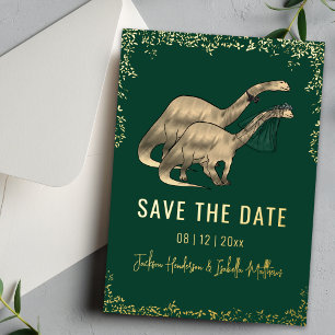 Invitación Con Relieve Metalizado Boda divertida de dinosaurios, guarda la fecha en