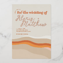 Boda divertida y retro naranja melocotón y dorado 