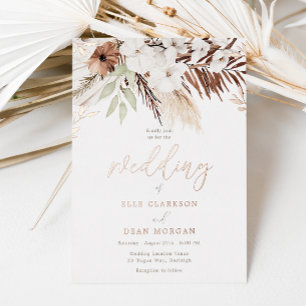 Invitación Con Relieve Metalizado Boda divina boho floral con lámina de oro rosa
