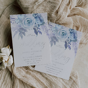 Invitación Con Relieve Metalizado Boda divino azul cielo y plateado