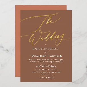Invitación Con Relieve Metalizado Boda dorada boho elegante naranja desierto de terr