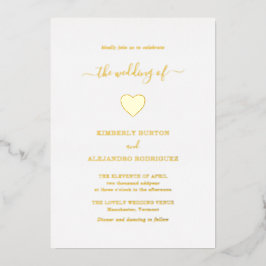 Invitación Con Relieve Metalizado Boda Dorada Elegante Corazón Simple Moderno Cute