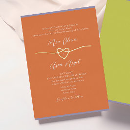 Invitación Con Relieve Metalizado Boda Dorada Naranja Audaz de Moda