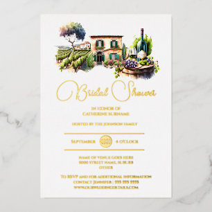 Invitación Con Relieve Metalizado Boda dorada paisaje rústico de viñedo con hojalata
