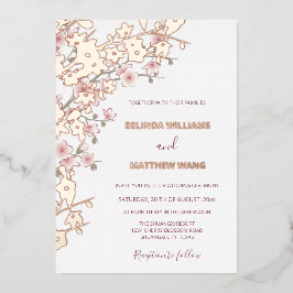 Invitación Con Relieve Metalizado Boda Dusty Pink Rose Gold Cherry Blossom