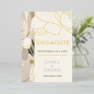 Invitación Con Relieve Metalizado Boda Editorial Moderna Abstracta Beige Neutral