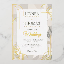 Invitación Con Relieve Metalizado Boda Editorial Moderna Abstracta Beige Neutral