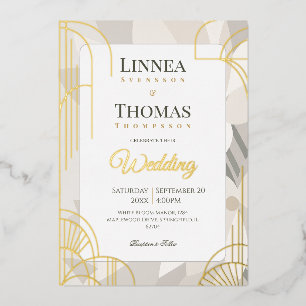 Invitación Con Relieve Metalizado Boda Editorial Moderna Abstracta Beige Neutral