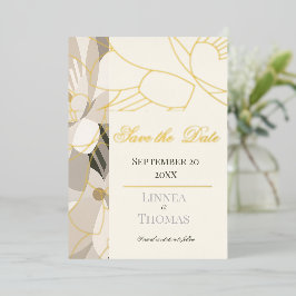 Invitación Con Relieve Metalizado Boda Editorial Moderna Abstracta Beige Neutral