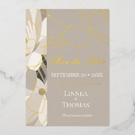 Invitación Con Relieve Metalizado Boda Editorial Moderna Abstracta Beige Neutral