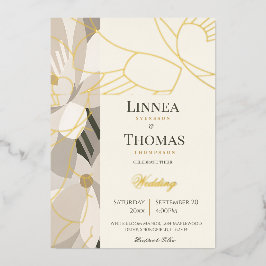 Invitación Con Relieve Metalizado Boda Editorial Moderna Abstracta Beige Neutro