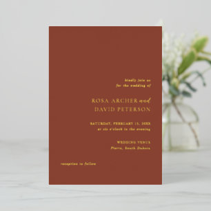 Invitación Con Relieve Metalizado Boda Editorial Moderno de Cobre Rústico