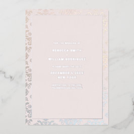 Invitación Con Relieve Metalizado Boda Elegant Damask Silver Cream Save The Date